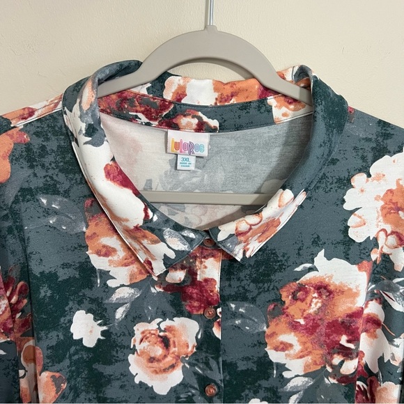 NWT Lularoe Valentina Long Sleeve Button Up Green Floral Shirt size 3XL - Picture 4 of 9